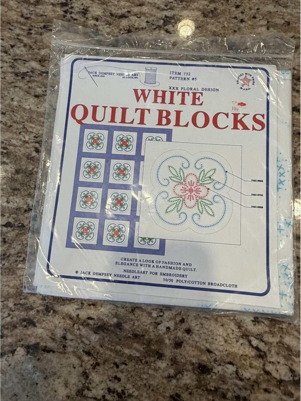Vtg Jack Dempsey White Quilt Blocks 18” XXX Floral Design #5 New